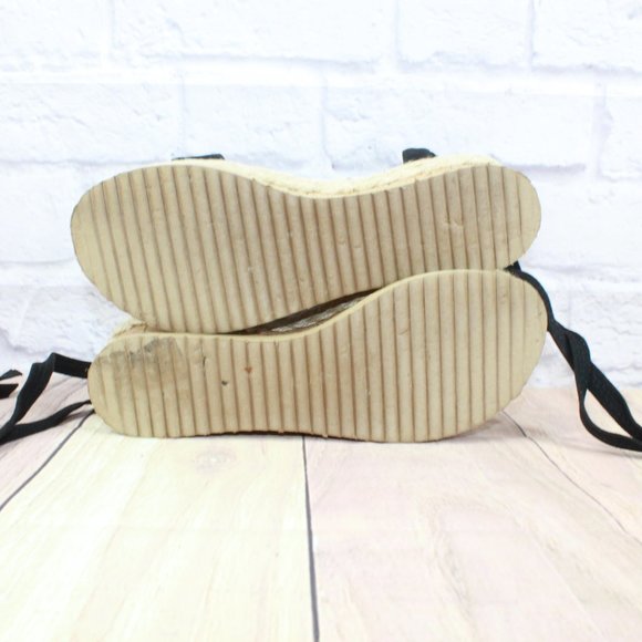 Shuze Black Faux Suede Close Wrap Cork Platform Sandals Size 8 - Picture 9 of 9